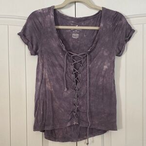 American Eagle Outfitters Soft & Sexy Purple Lace-Up Tee